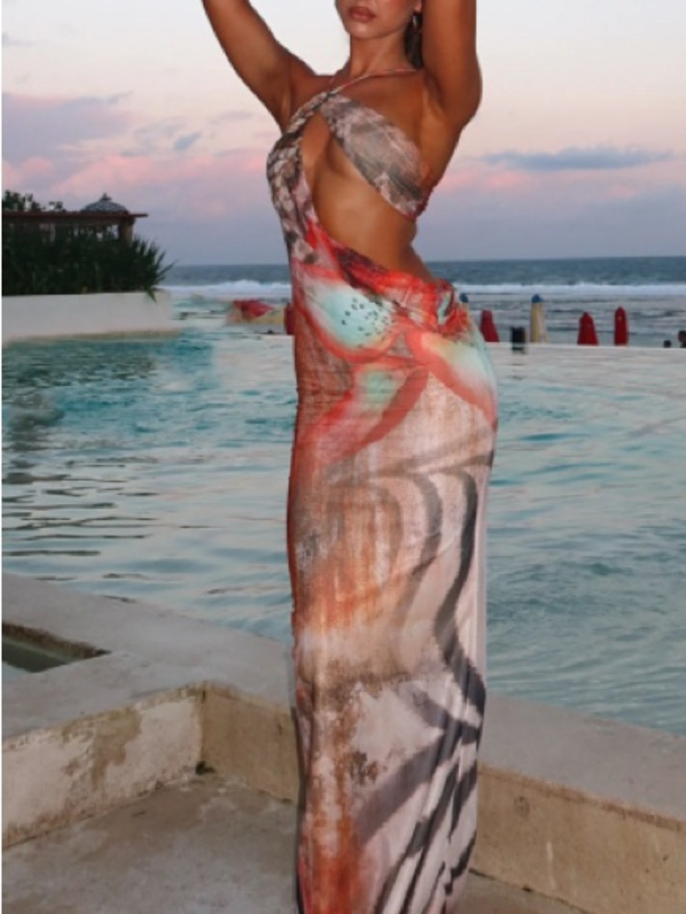 White Fox Boutique Coral Multi-Print Maxi Dress